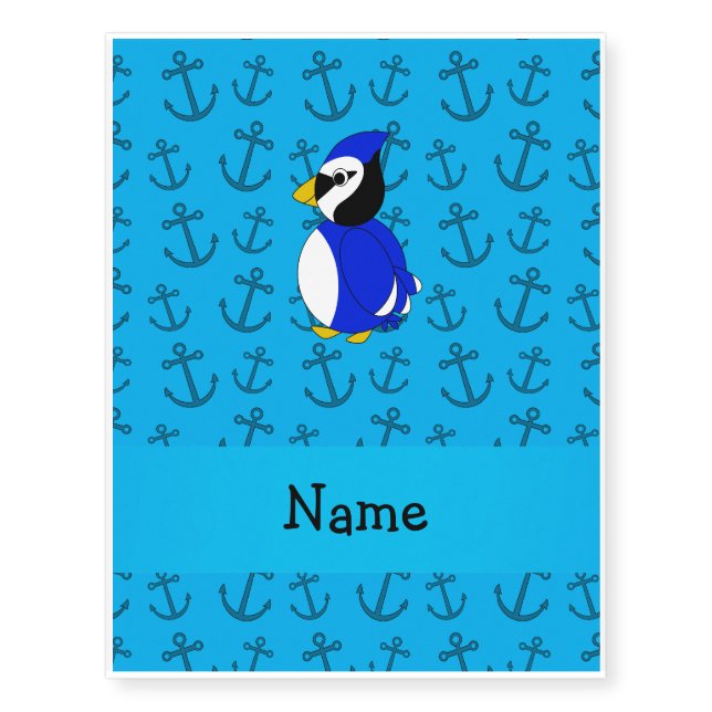 Personalized name bluejay blue anchors pattern temporary tattoos (Front)