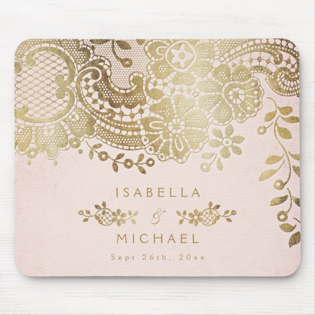 Personalized name blush gold vintage lace mouse pad (Front)