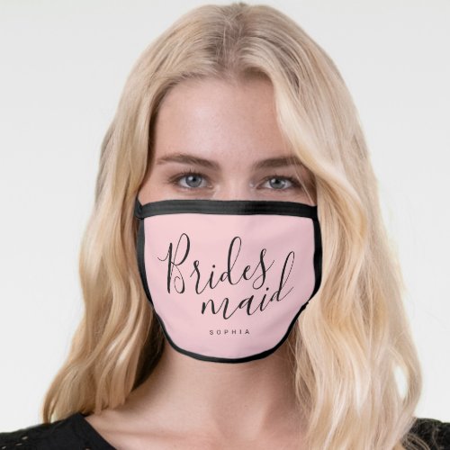 Personalized name blush pink bridesmaid face mask