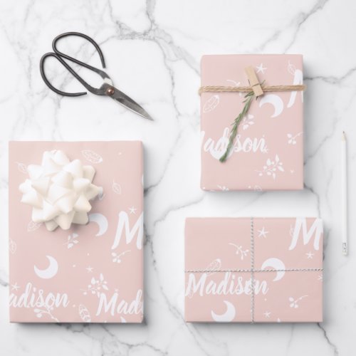 Personalized Name Blush Pink Elegant Cute Chic Wrapping Paper Sheets