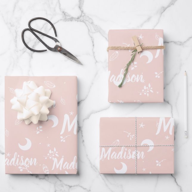 Personalized Name Blush Pink Elegant Cute Chic Wrapping Paper Sheets (Front)