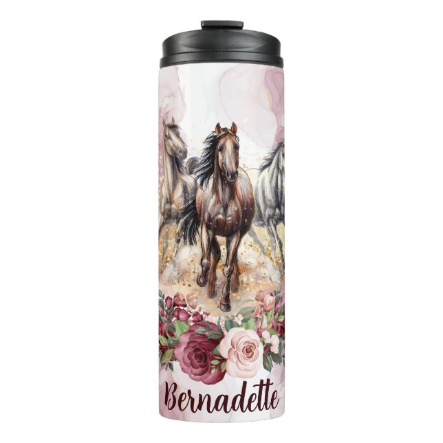 Personalized Name Blush Pink Horse Themed  Thermal Tumbler (Front)