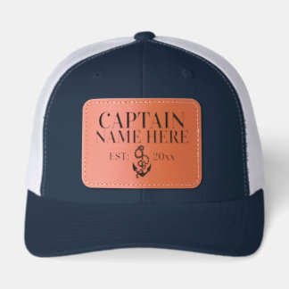 Personalized Name Boats Captain Leather Patch Hat