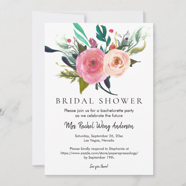 Personalized Name Boho Bouquet Bridal Shower Photo Invitation (Front)