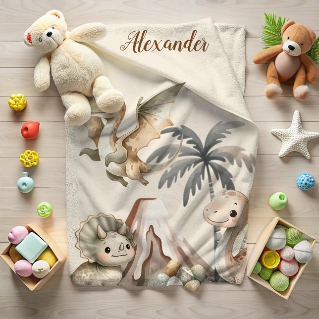 Personalized Name Boho Cute Dinosaur Baby Blanket (Creator Uploaded)