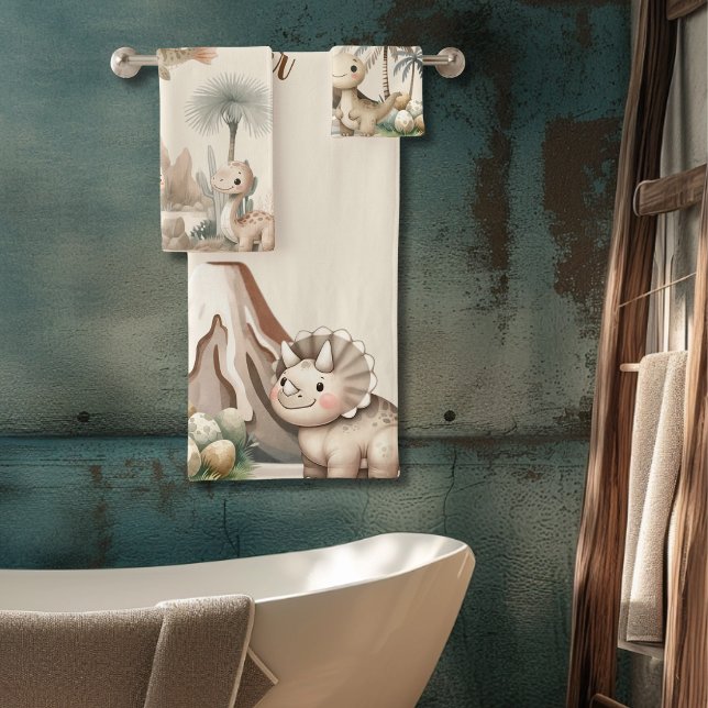 Personalized Name Boho Cute Dinosaur Bath Towel Set (Creator Uploaded)