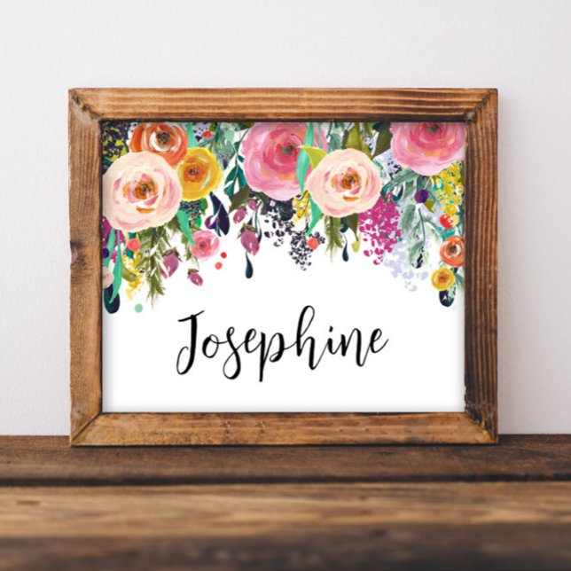 Personalized Name Boho Floral Bedroom Nursery Art Poster (Creator Uploaded)