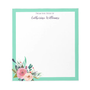 Personalized Name Boho Floral Office Stationery Notepad