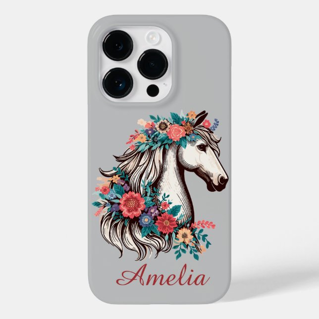 Personalized Name Boho Horse with Flowers Case-Mate iPhone Case (Back)