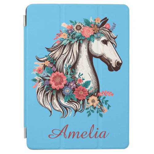 Personalized Name Boho Horse with Flowers iPad Air Cover