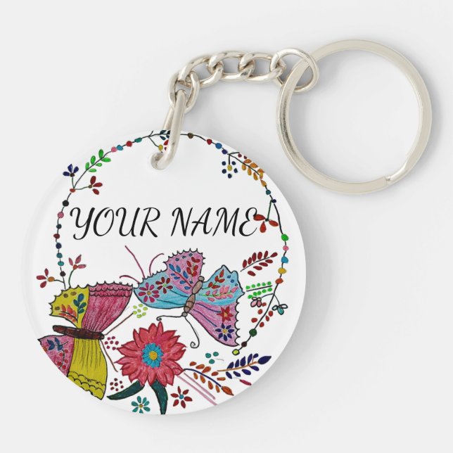 Personalized Name Boho Mandala Butterfly Keychain (Back)