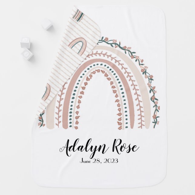 Personalized Name Boho Rainbow Baby Blanket (In Situ)
