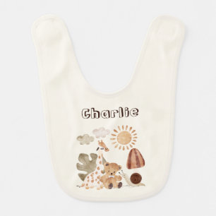 Personalized Name Boho Woodland Jungle Animal Baby Bib