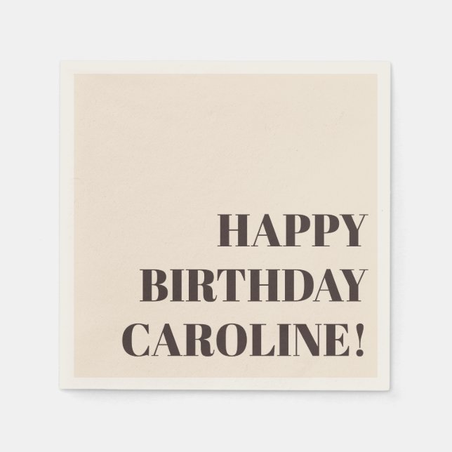 Personalized Name Bold Brown Cream Birthday Party Napkins (Front)