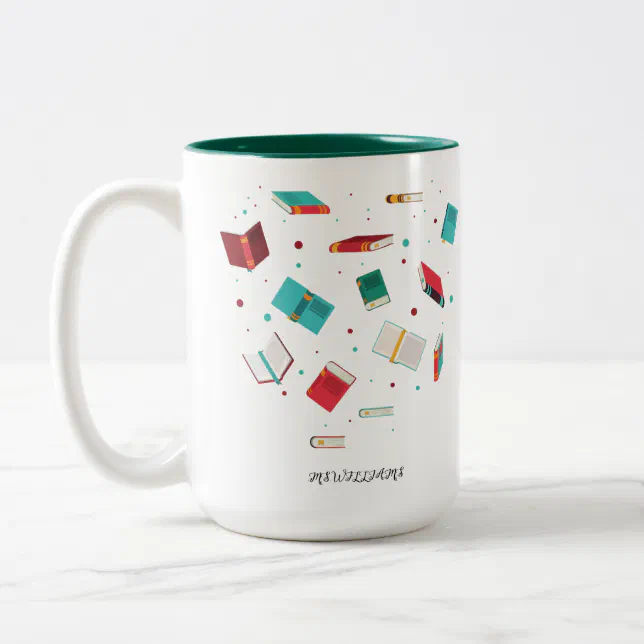 Personalized name book pattern reader  Two-Tone coffee mug (Left)