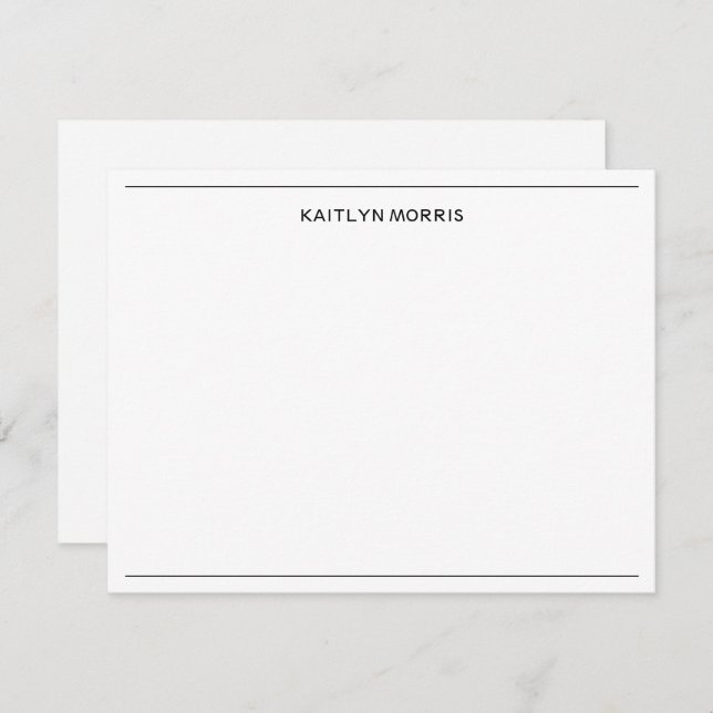 Personalized Name Border Black White Note Card (Front/Back)