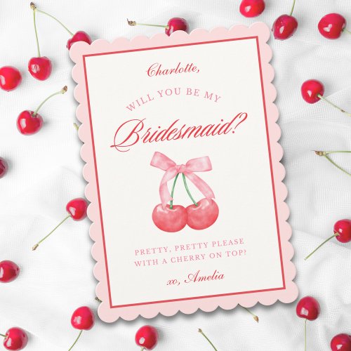 Personalized Name Bow Cherry Bridesmaid Proposal Invitation