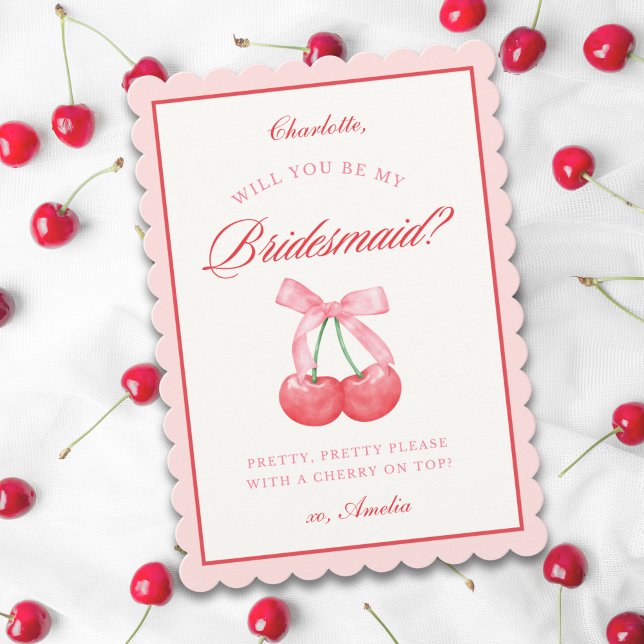 Personalized Name Bow Cherry Bridesmaid Proposal Invitation (Creator Uploaded)