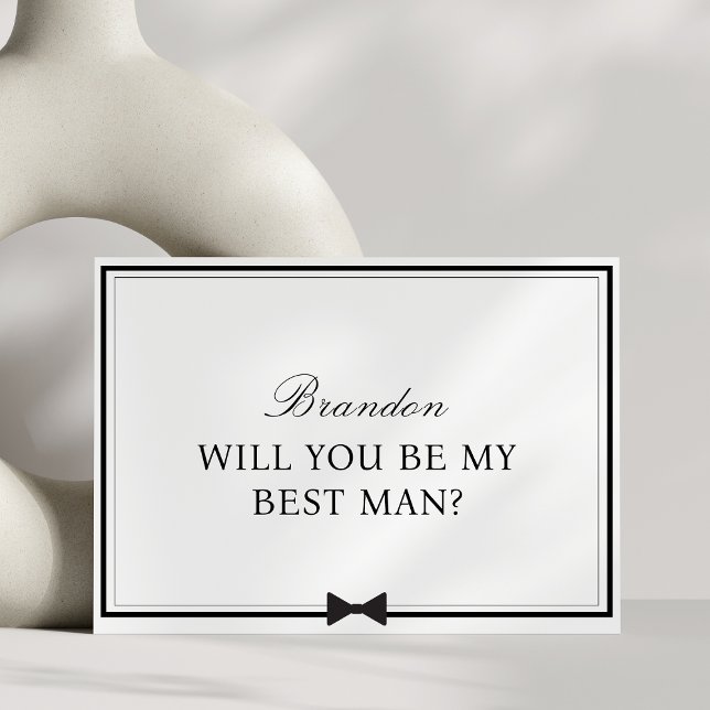 Personalized Name Bowtie Best Man Proposal Card (Pop the question with this best man card, designed with a bowtie & simple black-and-white elegance. )
