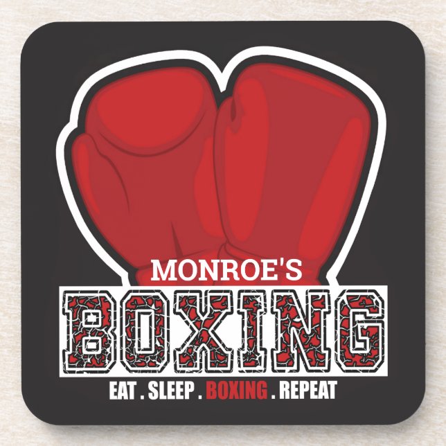 Personalized NAME Boxer Boxing Glove Prize Fighter Beverage Coaster (Front)