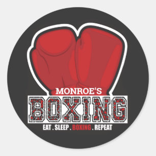 Personalized NAME Boxer Boxing Glove Prize Fighter Classic Round Sticker