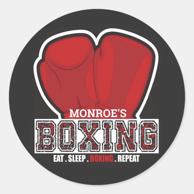 Personalized NAME Boxer Boxing Glove Prize Fighter Classic Round Sticker (Front)