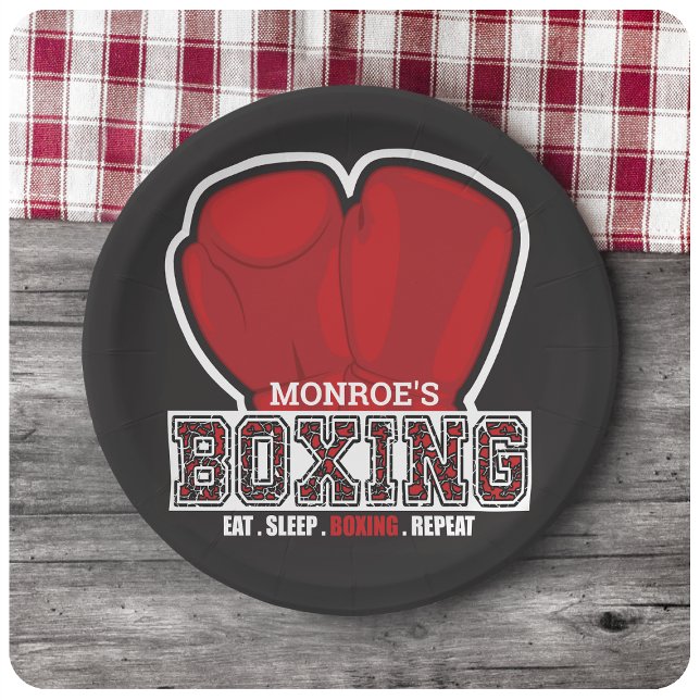 Personalized NAME Boxer Boxing Glove Prize Fighter Paper Plates (Creator Uploaded)