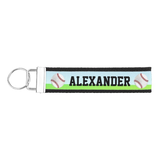 Personalized Name Boy's Baseball Sports Wrist Keychain (Keys on Left)