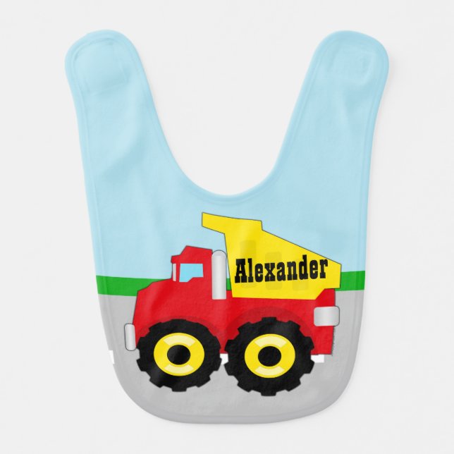 Personalized Name Boys Construction Dump Truck Bib (Front)