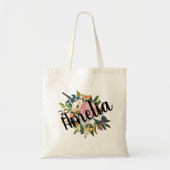 Personalized Name Bridesmaid Floral Tote Bag by joyonpaper at Zazzle