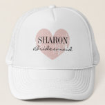Personalized name bridesmaid hat for wedding party<br><div class="desc">Personalized name trucker hat for bride and bridesmaids . Vintage heart icon with name or monogram initial letters and stylish script typography. Cute wedding party favor caps for guests, friends and family. Make your own for bride to be and bride's entourage; brides maid, maid of honor, flower girl, matron of...</div>
