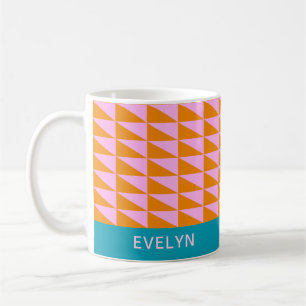 Personalized Name Bright Colorful Geometric Blue Coffee Mug
