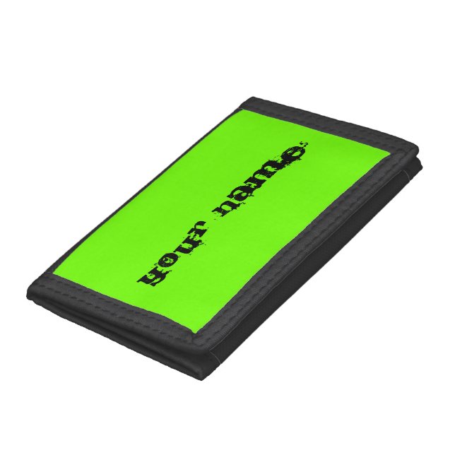 Personalized Name Bright Fluorescent Neon Green Tri-fold Wallet (Bottom)
