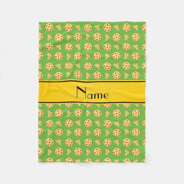 Personalized name bright green pizzas fleece blanket (Front)