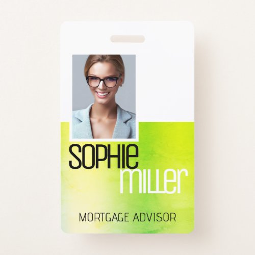 Personalized Name Bright Green Watercolor Stylish Badge