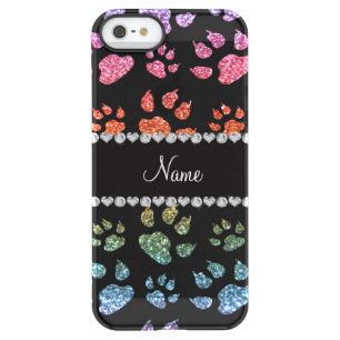 Personalized name bright rainbow glitter cat paws permafrost iPhone SE/5/5s case
