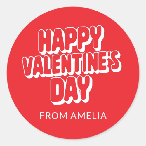Personalized Name Bright Red Valentine's Day From Classic Round Sticker Personalized Name Bright Red Valentine's Day From Classic Round Sticker
