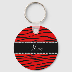 Personalized name bright red zebra stripes keychain