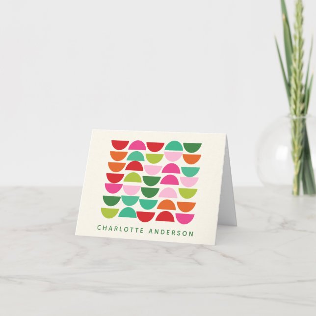 Personalized Name Bright Vibrant Geometric Holiday Note Card (Front)