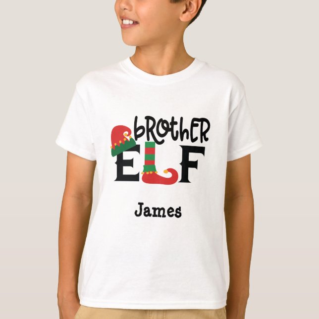Personalized Name Brother Elf Christmas T-Shirt (Front)