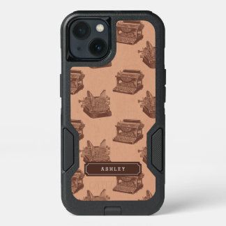 Personalized Name Brown Vintage Typewriter Pattern iPhone 13 Case