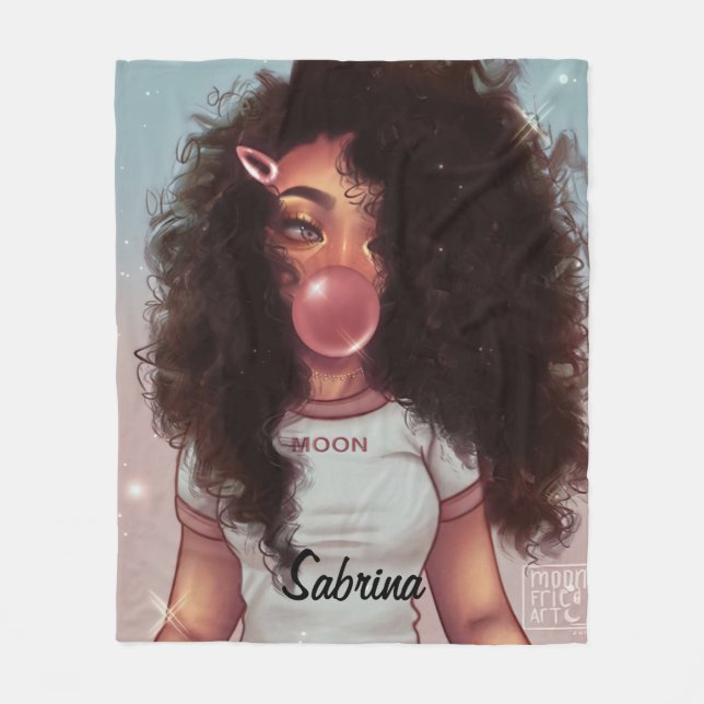 Personalized Name Bubble Black Girl Blanket (Front)