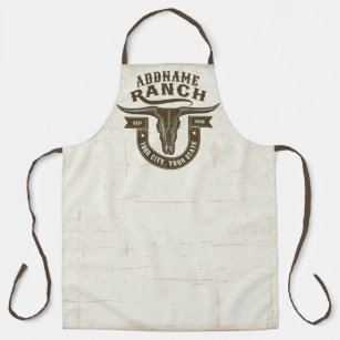 Personalized NAME Bull Steer Skull Western Ranch Apron