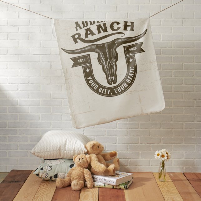 Personalized NAME Bull Steer Skull Western Ranch Baby Blanket (In Situ)