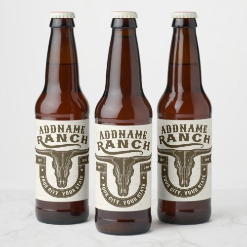 Personalized NAME Bull Steer Skull Western Ranch Beer Bottle Label
