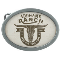 Personalized NAME Bull Steer Skull Western Ranch Belt Buckle