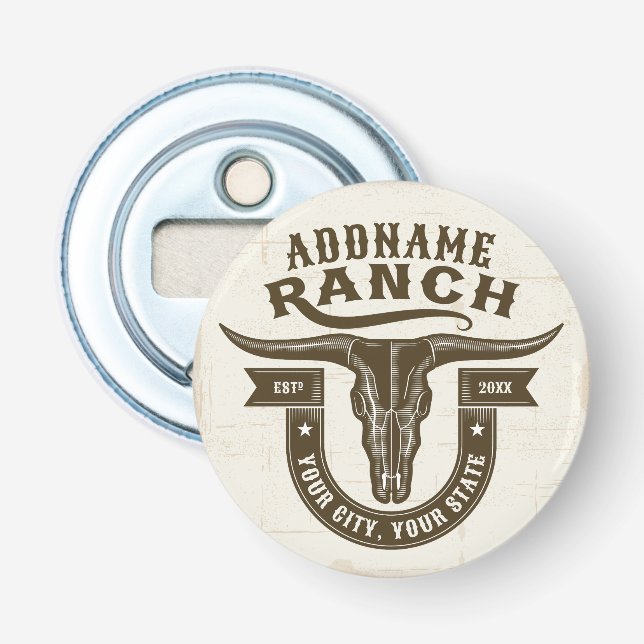 Personalized NAME Bull Steer Skull Western Ranch Bottle Opener (Front)