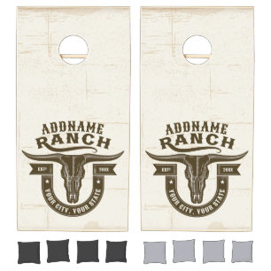 Personalized NAME Bull Steer Skull Western Ranch Cornhole Set