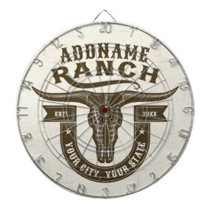 Personalized NAME Bull Steer Skull Western Ranch Dart Board