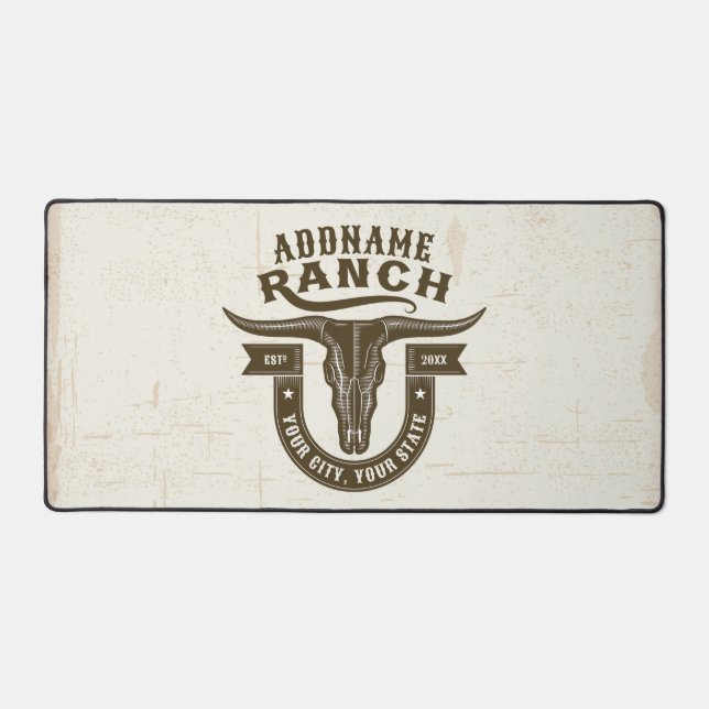 Personalized NAME Bull Steer Skull Western Ranch Desk Mat (Front)
